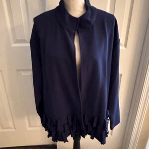 NWOT Large navy front zip jacket w/ fashionable loop designs and mandarin collar